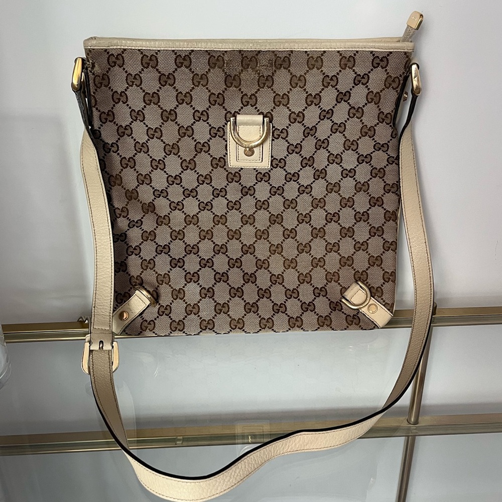 Authentic Gucci GG Canvas and Leather Abbey Messenger Bag